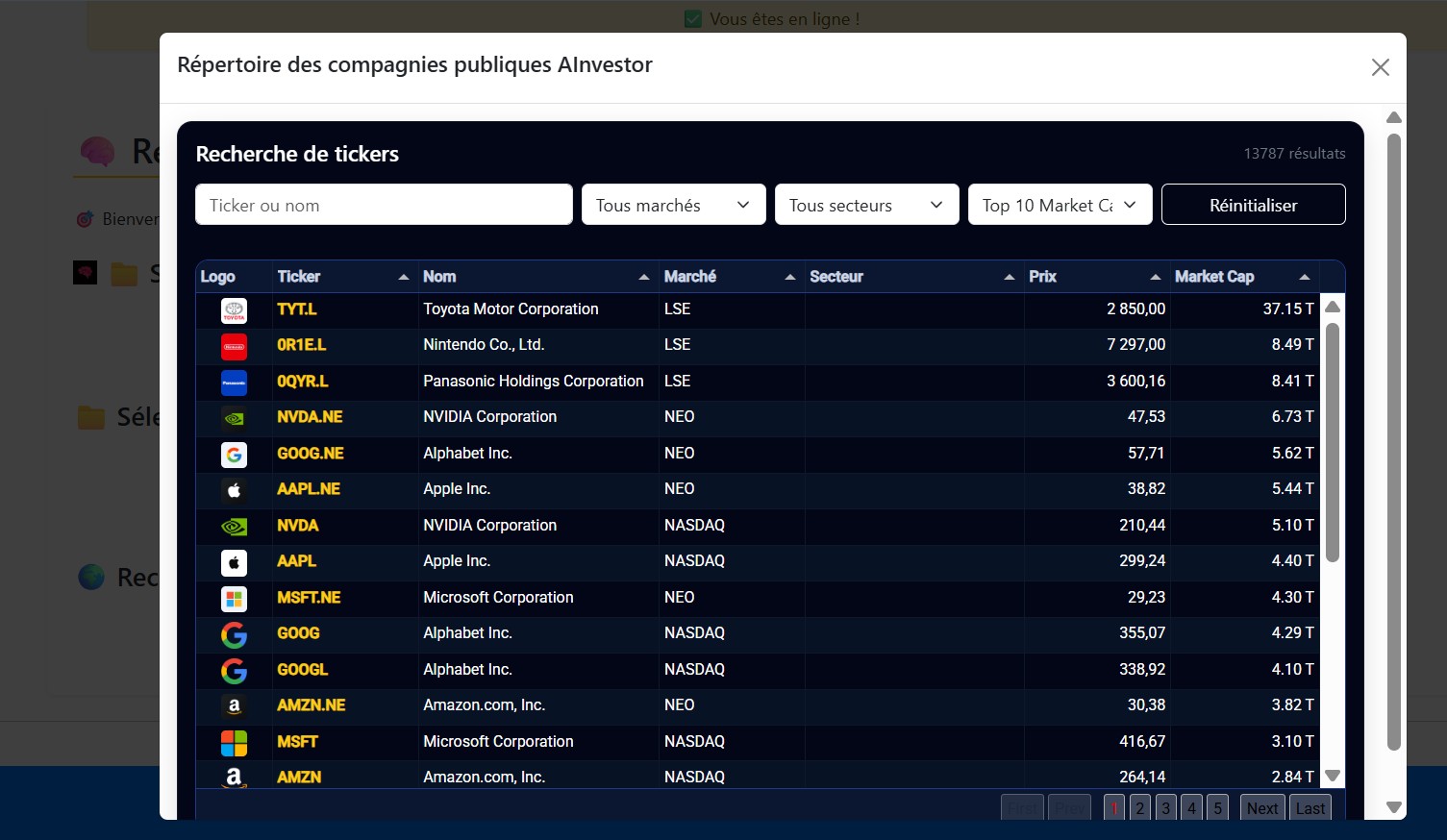 Comparaison d’actions et d’entreprises publiques avec Peers Intellect